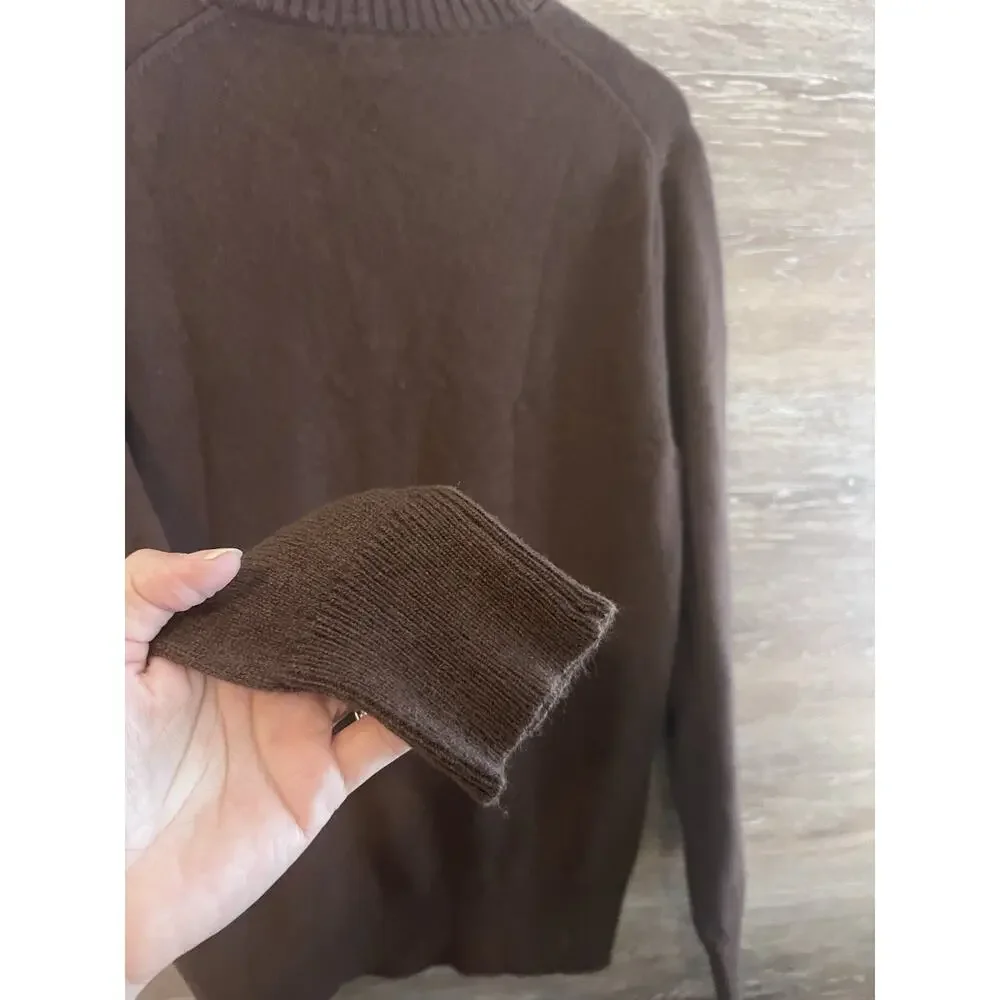J.Crew Men's Shawl Collar Lambswool Pullover Sweater Brown Button Size Medium